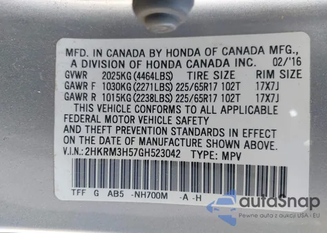 2016 Honda Cr-V Ex from USA, damaged, VIN 2HKRM3H57GH523042